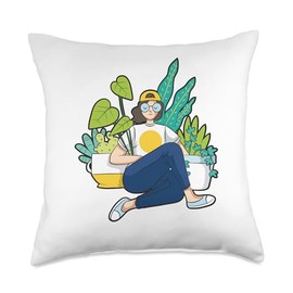 Houseplants Ornamental Plants Throw Pillow, 18x18, Multicolor