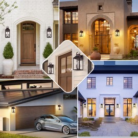 MYHXQ 15" Dusk to Dawn Outdoor Wall Lantern 2-Light, Outside Modern Wall Sconce Light Fixture, Industrial Porch Light Wall Mount with E12 Sockets, Waterproof Exterior Lamp Lighting, Brown