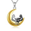 KQF Cat Necklace for Women Sterling Silver Moon Pendant Necklace