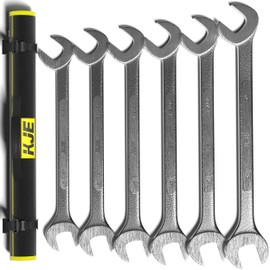 KJE 6PCS SAE 1 3/8" to 2" Jumbo Angle Wrench Set, Large Big Wrench Set, 15° & 60° Angled Heads, High Carbon Steel with Sandblasted Chrome & Storage Bag for Heavy-Duty Mechanics & Automotive & Truck