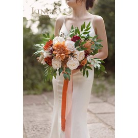 Ling's Moment Silk Artificial Flowers Dahlia Brunt Orange Terracotta Flowers Combo for DIY Wedding Bouquets Centerpieces Arrangements Party Baby Shower Home Decorations