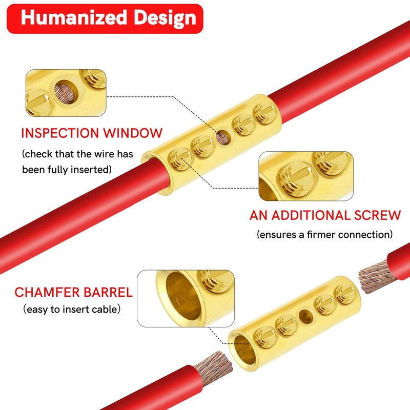 BAALA 6 Gauge Wire Butt Connectors Kit Pure Brass, 6PCS