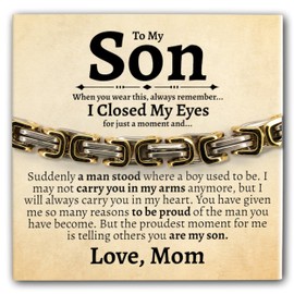 Love You This Much Sentimental Son Cuban Stainlless Steel Bracelet, Son Gifts from Mom, Mother to Son Gifts, Gifts for Son Birthday (Silver-Gold, Stainless Steel)