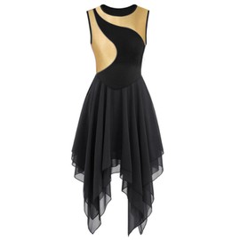 yrsZX Women's Praise Dance Dress Tunic Irregular Flowy Skirt Sleeveless Worship Liturgical Lyrical Dance Costume Tag M, Black