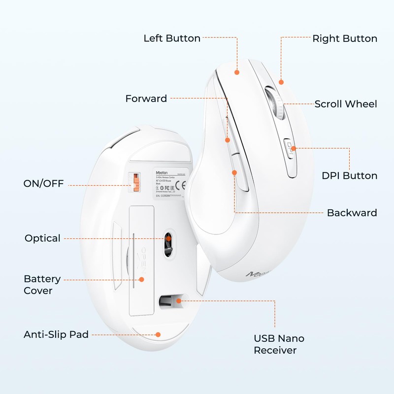MEETION Wireless Keyboard and Mouse White, 2.4G USB Receiver Plug-and-Play,