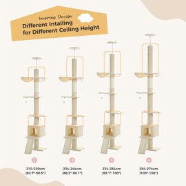 PEQULTI Cat Tree Floor to Ceiling, Green Cat Tower, Adjustable Height (83''-108'') 5 Tiers Tall Climbing Tree for Indoor Cats with Cat Condo, Scratching Post and Ladder, Light Green