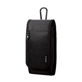 Elecom P-05CC2BK Smartphone Pouch, Storage for 2 Stands, Large Size, 3-Way (Waist Belt Loop, Shoulder Belt Loop, Carabiner Hook), Front Pocket, Card Pocket, Black