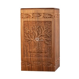 Outright Cremation Urns for Adult Human Ashes - Adult Large Wooden Urn Handcrafted for Funeral and Burial - Tree of Life Memorial Burial for Male and Female (Natural, L, 6.25 x 6.25 x 11.25 inches)