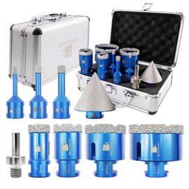 Diamond Core Drill Bit Set - BRSCHNITT 1/4" 5/16" 3/8" 1" 1-3/8" 2" 2-1/2"Diamond Tile Hole Saw Kit for Drilling Porcelain Tile Ceramic Marble Granite,2" Diamond Chamfer Bit&Adapter