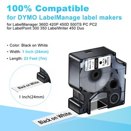 POPOBUY 30 Pack Compatible for DYMO D1 Label Maker Refills A53713 S0720930 Black on White Label Tape 53713, 1 Inch x 23 Ft, for LabelManager 450D 500TS LabelWriter 450 Duo MobileLabeler
