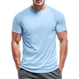 Zengjo Mens Athletic Shirts Moisture-Wicking Quick Dry Crewneck T-Shirts Lightweight Casual Workout Tees for Running Gym Exercise Hiking(Sky Blue,XX-Large)