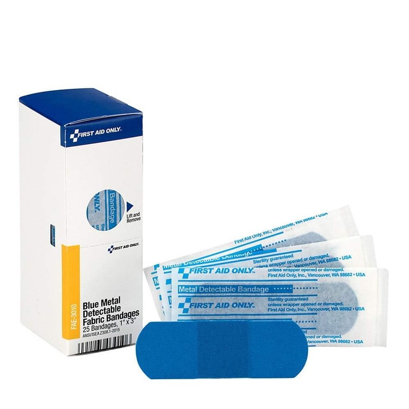 First Aid Only FAE-3010 SmartCompliance Refill Blue Metal Detectable Bandages,