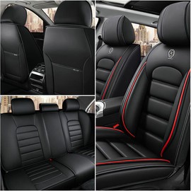 Iceleather Car Seat Covers for Volkswagen Golf 2000-2021,Waterproof Soft Breathable PU Leather Seat Cover with Storage Pockets(Black&Red,Full Set)