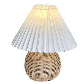 Table Lamps for Living Room, Retro Lamp Small Pleated Table Lamp Rattan Metal Base Modern Bedside Nightstand Lamp with Beige Lampshade
