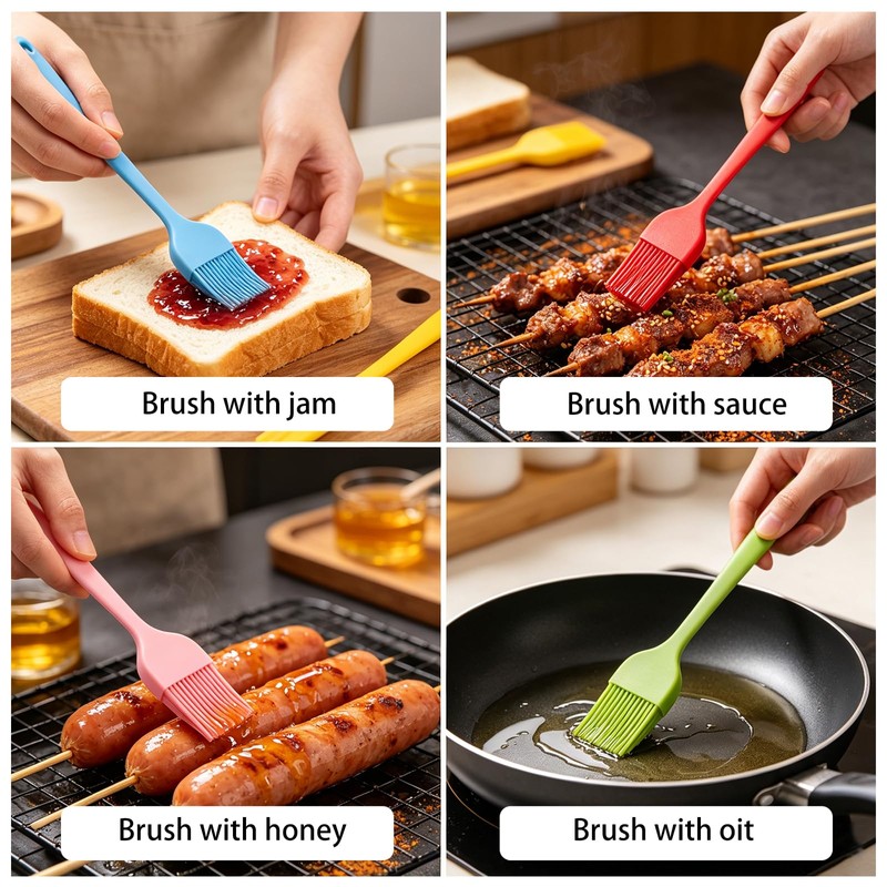 5 Pack 8.18in MultiColor Heat Resistant Basting Brush, Silicone Cooking