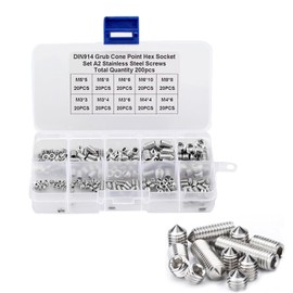 200 Pcs Hex Screw Set, Hex Screw Set, Set of 304, Stainless Steel Potato Screws, Connection, Repair Tool, M3/M4/M5/M6/M8, 10 Types, 20 Each with Transparent Storage Case