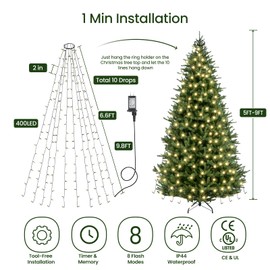 Marchpower Christmas Tree Lights Warm White, 8 Modes Christmas Lights for Tree with Timer & Memory Function, 400 Diamond LED 6.6FTx10 Waterproof Xmas Tree Lights with Ring for Indoor Outdoor