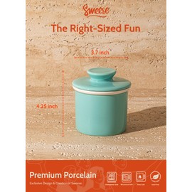 Sweese French Butter Dish with Lid - Butter Crock for Counter with Water Line for Spreadable Butter - No More Hard Butter - Turquoise