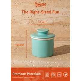 Sweese French Butter Dish with Lid - Butter Crock for Counter with Water Line for Spreadable Butter - No More Hard Butter - Turquoise