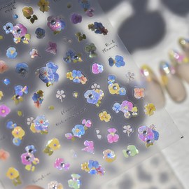 Flower Nail Art Stickers 5D Embossed Nail Stickers for Nail Art Colorful Flowers Nail Decals Design Self Adhesive Art Tools Supplies Nail Accessories for Women DIY Nail Decoration 1 Sheet