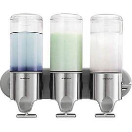 simplehuman Triple Wall Mount Shower Pump, 3 x 15 fl. oz. Shampoo and Soap Dispensers, Stainless Steel