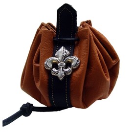 Leather Bag Ducat Bag Money Cat Beige / Black Fleur de LYS, beige / black