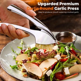 KOOSREEL Premium Garlic Press, Heavy Duty Garlic Crusher and Mincer, Crush Garlic and Ginger Effortlessly, No Need to Peel, Rust Proof, Easy to Clean, Dishwasher Safe, Silvery