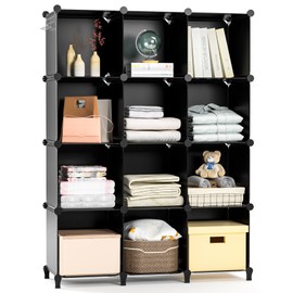 Neprock Cube Shelves, 12 Cubby Storage Organizer,DIY Closet Organizers and Storage Shelves for Bedroom,Stackable Closet Shelves for Clothing Storage,Book Shelf Toy Organizers and Storage, Black