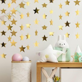 52 Feet Reflective Star Paper Garland, Glitter Gold Star Bunting Banner Hanging Decorations Sparkling Little Star Garland Streamer for Birthday Wedding Baby Showers Christmas Gold Party Decorations