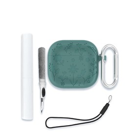 Case for AirPods 4(4th Generation) Wireless Ear Buds 2024 Upgraded Version, Soft Silicone Protective Portable Scratch Shock Resistant Laser Engraving with Cleaner Kit & Carabiner & Lanyard，Green