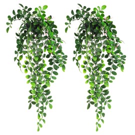 2 x Fake Hanging Plants Small Artificial Potted Lysimachia Plants with White Pink Flowers for Home Decor Nearly Natural Hanger Greenery for Wall Room Indoor Outdoor Shelf Deco
