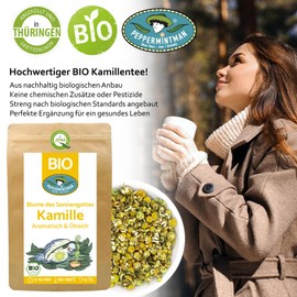 Organic chamomile tea 150 g - whole chamomile flowers - aroma-strong and oil-rich - directly from the European family business - Peppermintman