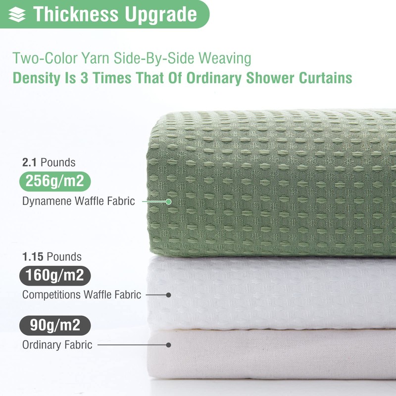 Dynamene Sage Green Shower Curtain - Waffle Textured Heavy Duty