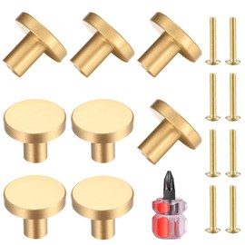 VARHHUXHA Pack of 8 Round Cabinet Knobs, Golden Brass Drawer Knobs, Door Kitchen Fittings, Cupboard Knobs, Stainless Steel Single Hole Handle with Screws for Wardrobe, with Screwdriver - Golden