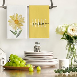 Artoid Mode - Juego de 4 toallas de cocina de primavera con diseño de margarita, color amarillo, Hello Sunshine Daisy Bless This Home - Juego de 4 toallas de cocina para decoración de verano de