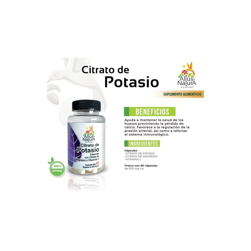 Altus Natura | Citrato de Potasio 60 cápsulas de 500mg