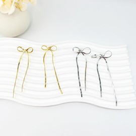 Gold Bow Earrings for Women Girls, Tie Bow knot Bowtie Stud Earrings, Trendy Butterfly Tassels Ribbon Tone Bow Earrings Jewellery Gift Birthday Wedding Christmas