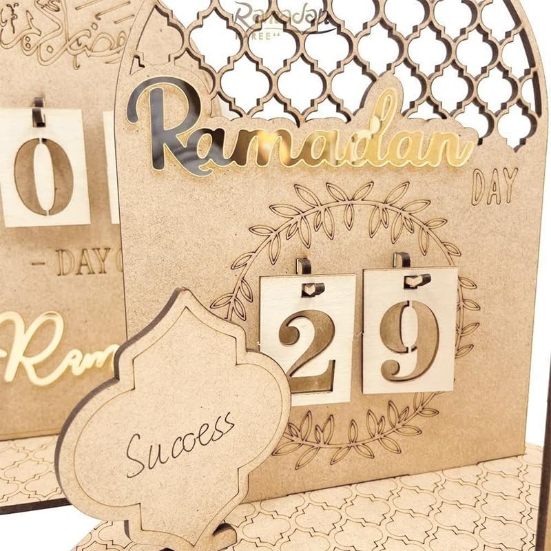Wooden Eid Ramadan Countdown Calendar Ornament DIY Wood Crafts Party