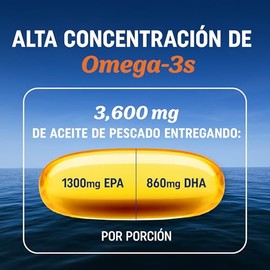 Omega 3 EPA y DHA 3600 mg, Aceite de Pescado Fish Oil Alta Concentración