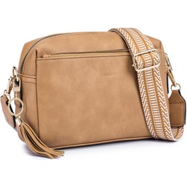 Roulens Triple Zip Small Crossbody Bag for women,Wide Strap Cell Phone Purse Shoulder Handbag Wallet with Credit Card Slots