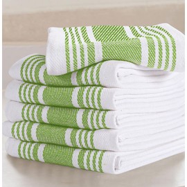 COTTONIVA Green Kitchen Towels Set - 6 Pieces Cotton Dish Towels for Drying Tableware 40.6 x 66 cm - Kitchen Towels, Absorbent Tea Towels, Dish Towels for Kitchen, Quick Drying