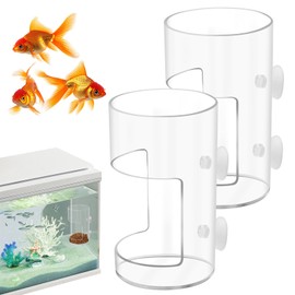 2 Pcs Aquarium Fish Feeder Feeding Tray with Suction Cup, Feeding Tube Tank Divider Aquarium Breeder Box Fish Bowls Accessories Round for Turtle Shrimp Supplies Round