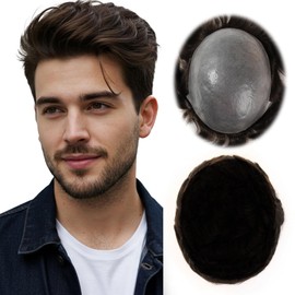 ROSELOVER 8x10 Inch PU Thin Skin Toupee for Men - 0.03mm Human Hair Replacement System,Natural Look Hair Prosthesis Units for Men, Durable & Breathable Hairpiece,Dark Brown