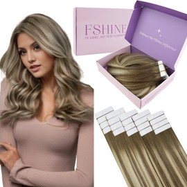 fshine Brown Ombre Tape in Human Hair Extensions 16 Inch Chestnut Brown to Platinum Blonde and Medium Brown Tape in Hair Extensions Soft Hair Tape in Extensions Remy Human Hair for Women 20pcs 50g
