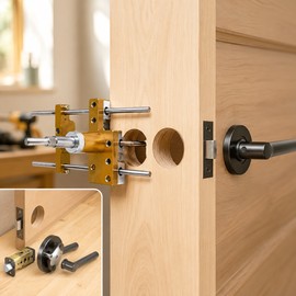 Wooden Door Lock Mortising Jig for Installation – Adjustable Hole Opener Guide for Accurate Lock Drilling