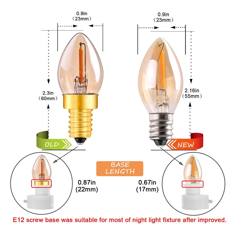 C7 LED Night Light Bulb,Classical Edison Style E12 Candle Base,