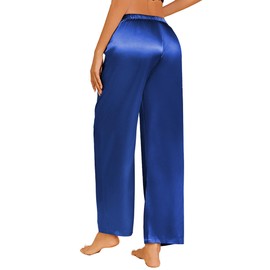 Ekouaer Womens Silk Satin Pajama Pants Casual Loose Lounge Pants Drawstring Elastic Waist Wide Leg Pj Bottoms with Pockets, Sky Blue, Large
