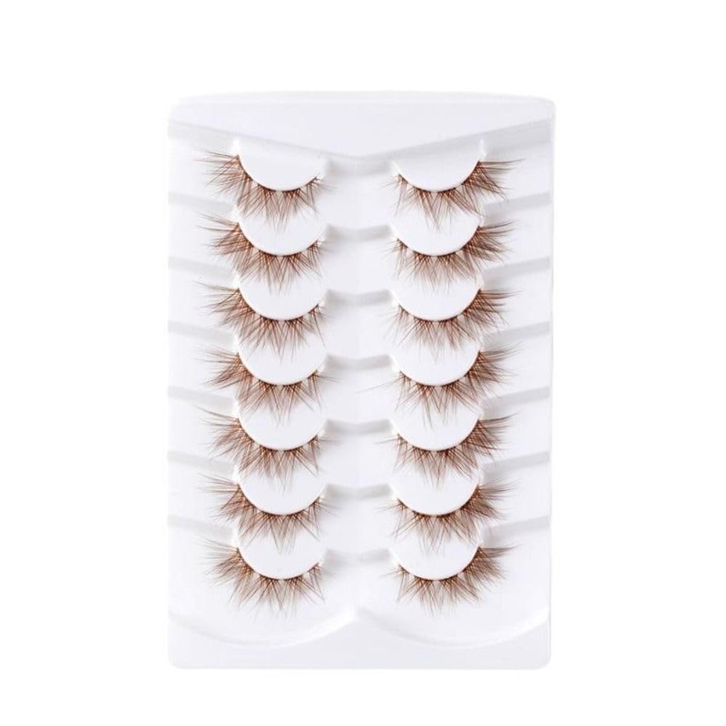 7 Pairs Natural Look Cartoon Anime False Eyelashes Brown Cluster