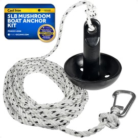 Five Oceans 5 Lb Mushroom Boat Anchor Kit, Black PVC Vinyl Coating, 3-Strand Rope 5/16" x30', Marine Snap Hook, for Paddle Board, Small Boat, Kayak, Jet Ski, Canoe Anchor - FO4553-4566