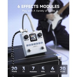 Donner Pocket-X Multi Effects Guitar Pedal Guitar/Bass AMP Modeler Multi Effects Processor Portable Rechargeable Guitar Pedal with 6 Effects Modules, 80 Presets, 20 IRs for Electric Guitar